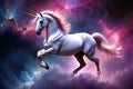 An ethereal unicorn on a nebula background AI generated