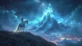 Ethereal Unicorn and Warrior Overlooking Cosmic Mountain Vista