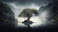 Ethereal Water Tree Above Stormy Scene Royalty Free Stock Photo