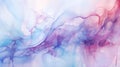 Ethereal watercolor abstraction with intertwining white lines and vibrant blue and pink hues, evoking a sense of fluid