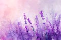 Ethereal watercolor backdrop with lavender flowers, creating a serene and tranquil atmosphere . Generative AI