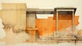 Ethereal Watercolor Drawing Of Caryatides And Rothko-inspired Post-and-beam Architecture