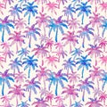 Ethereal watercolor palm trees in pastel shades, forming a dreamlike tropical pattern.