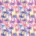 Ethereal watercolor palm trees in pastel shades, forming a dreamlike tropical pattern.