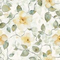 An ethereal watercolor pattern showcasing Lemon Drop yellow blooms entwined with soft green foliage, evoking a dreamy