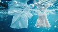 Ethereal White Clothing Submerged in Water. Generative ai