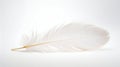 Ethereal White Feather Floating Against Stark White Backdrop. Generative ai