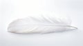 Ethereal White Feather Floating Against Stark White Backdrop. Generative ai