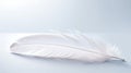 Ethereal White Feather Floating Against Stark White Backdrop. Generative ai