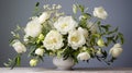 Ethereal White Peony Bouquet: Detailed, Layered Composition In Upright Vase