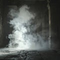 Ethereal White Smoke Filling Dark Ancient Hall Interior with Stone Columns Royalty Free Stock Photo