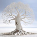 Ethereal White Tree Sculpture In Sand: Land Art Carving