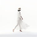 Ethereal Woman in White Dress Walking - Artistic Studio Portrait Royalty Free Stock Photo