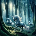 Ethereal Woods: Unicorns Wander Through AI Crafted Forest of Twisted Trees