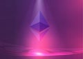 Ethereum background cryptocurrency, modern glowing bright lights violet and purple blank