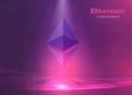 Ethereum background cryptocurrency, modern glowing bright lights violet and purple
