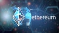 Ethereum blockchain app platform that run smart contract on a shared global infrastructure, illustration