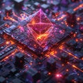 Ethereum blockchain technology, 3D rendering Royalty Free Stock Photo