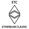 Ethereum classic cryptocurrency blockchain icon. Virtual electronic, internet money or cryptocoin symbol, logo