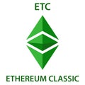 Ethereum classic cryptocurrency blockchain icon. Virtual electronic, internet money or cryptocoin symbol, logo