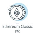 Ethereum Classic cryptocurrency coin line, icon of virtual currency Royalty Free Stock Photo