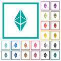 Ethereum classic digital cryptocurrency flat color icons with quadrant frames