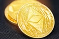 Ethereum coin crypto currency business, Gold ethereum coin finance, Golden ETH cryptocurrency trading virtual money stock market Royalty Free Stock Photo