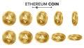 Ethereum Coin 3D Gold Coins Vector Set. Realistic. Flip Different Angles. Digital Currency Money. Investment Concept Royalty Free Stock Photo