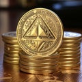 Ethereum coin ETH Golden Ethereums Cryptocurrency virtual money Generative AI Royalty Free Stock Photo