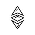 Black line icon for Ethereum coin, currency and crypto