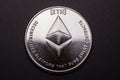 Ethereum coin isolated on black background, macro photo