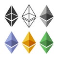 Ethereum Coin Sign Set. Crypto Currency Icon. Vector