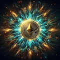 Ethereum Coin Surrounded by Electric Arcs Royalty Free Stock Photo