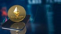 Ethereum coin on tablet  for  cryptocurrency concept 3d rendering Royalty Free Stock Photo
