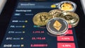 Ethereum cryptocurrency on Binance trading app, Bitcoin BTC with BNB, Dogecoin, Cardano, Litcoin, altcoin digital coin Royalty Free Stock Photo