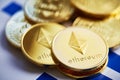 Ethereum cryptocurrency on the chart background, close-up, shallow depth of field