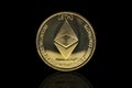 Ethereum cryptocurrency coin on black