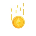Ethereum Cryptocurrency fall. Gold coin icon. Blockchain technology concept.