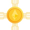 Ethereum Cryptocurrency gold coin icon. Blockchain technology concept.