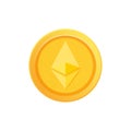 Ethereum Cryptocurrency gold coin icon. Blockchain technology concept.