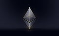 Ethereum cryptocurrency grey logo on black background