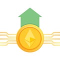 Ethereum Cryptocurrency grow Gold coin icon. Blockchain technology concept.