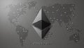 Ethereum cryptocurrency icon on planet earth background. crystal art icon logo for apps and websites. blockchain sticker