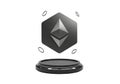 Ethereum cryptocurrency logo floating above a modern, futuristic display platform with rings Royalty Free Stock Photo