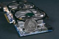 Ethereum coin on GPU, Cryptocurrency Mining Using Graphic Cards Royalty Free Stock Photo