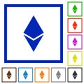 Ethereum digital cryptocurrency flat framed icons