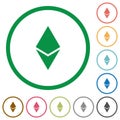 Ethereum digital cryptocurrency flat icons with outlines