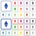 Ethereum digital cryptocurrency outlined flat color icons