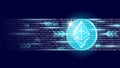 Ethereum digital cryptocurrency sign binary code number. Big data information mining technology. Blue glowing abstract
