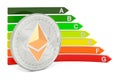 Ethereum with energy efficiency chart, 3D rendering